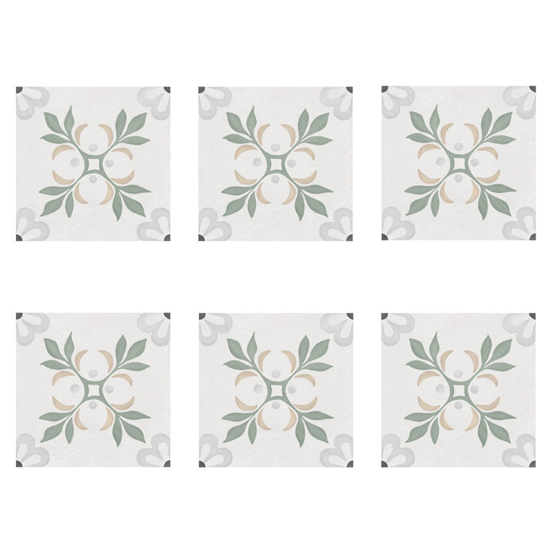 Plumeria 8.77" x 8.77" Matte Porcelain Tile, Blossom Green/Gray