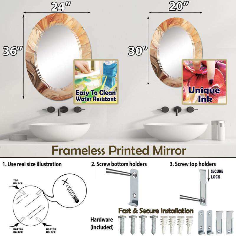 Dilton - Miroir mural moderne ovale, 36 po x 24 po