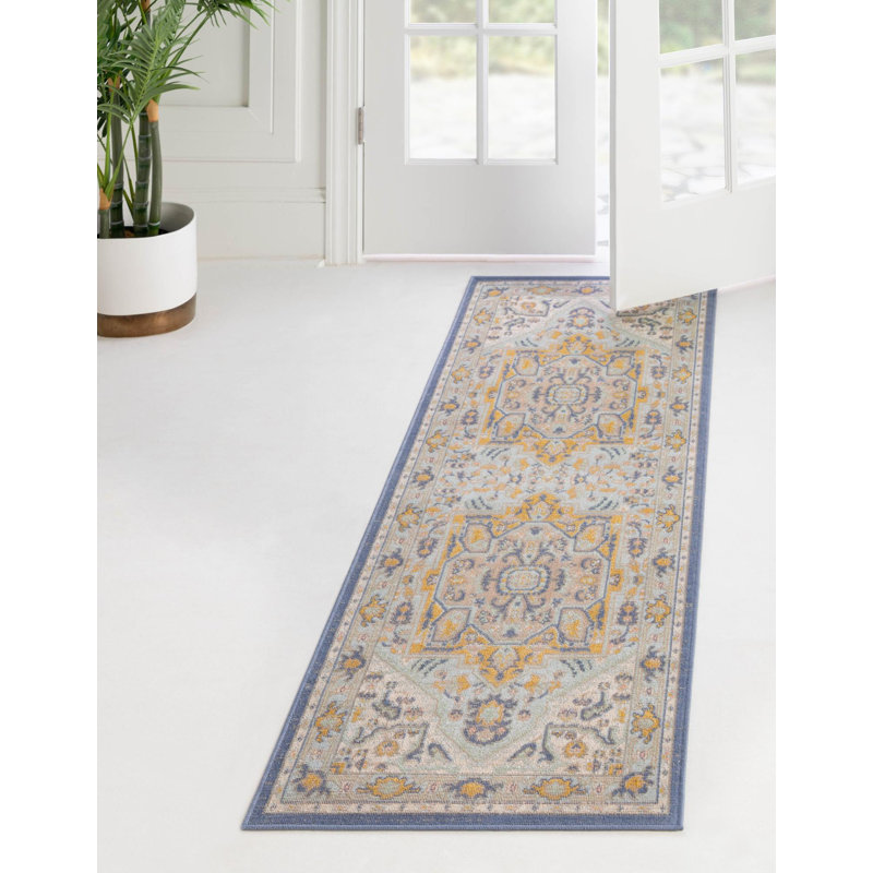 Tapis traditionnel bleu clair Matthei, Tapis de couloir 2 pi x 6 pi
