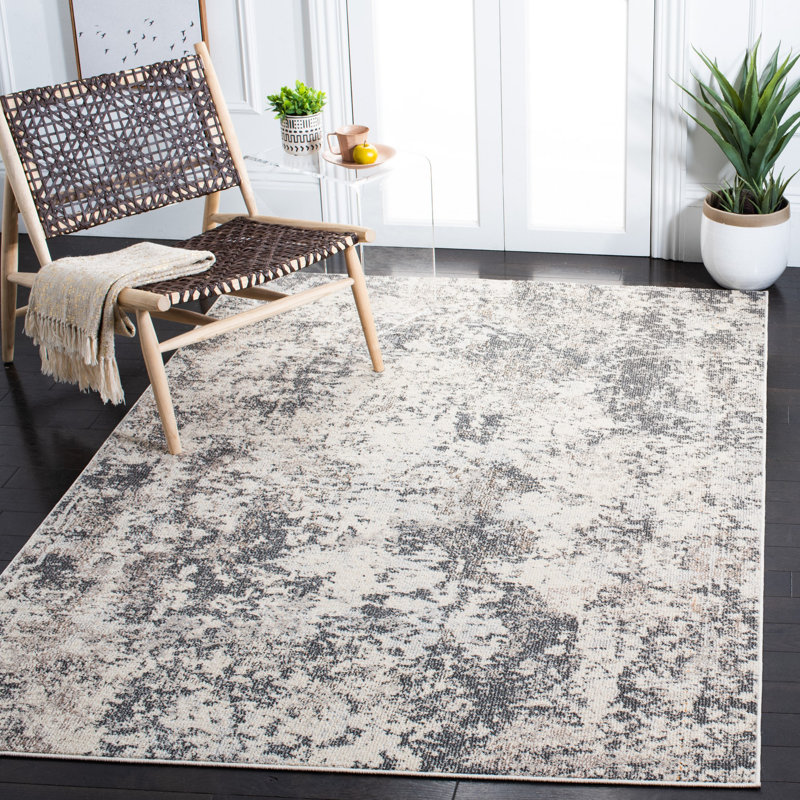 Elegant Grey/Ivory Synthetic 10' x 14' Easy-Care Area Rug