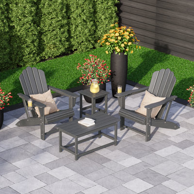 Outdoor Poly Adirondack Chair With Side Table And Coffee Table 4-Piece Set