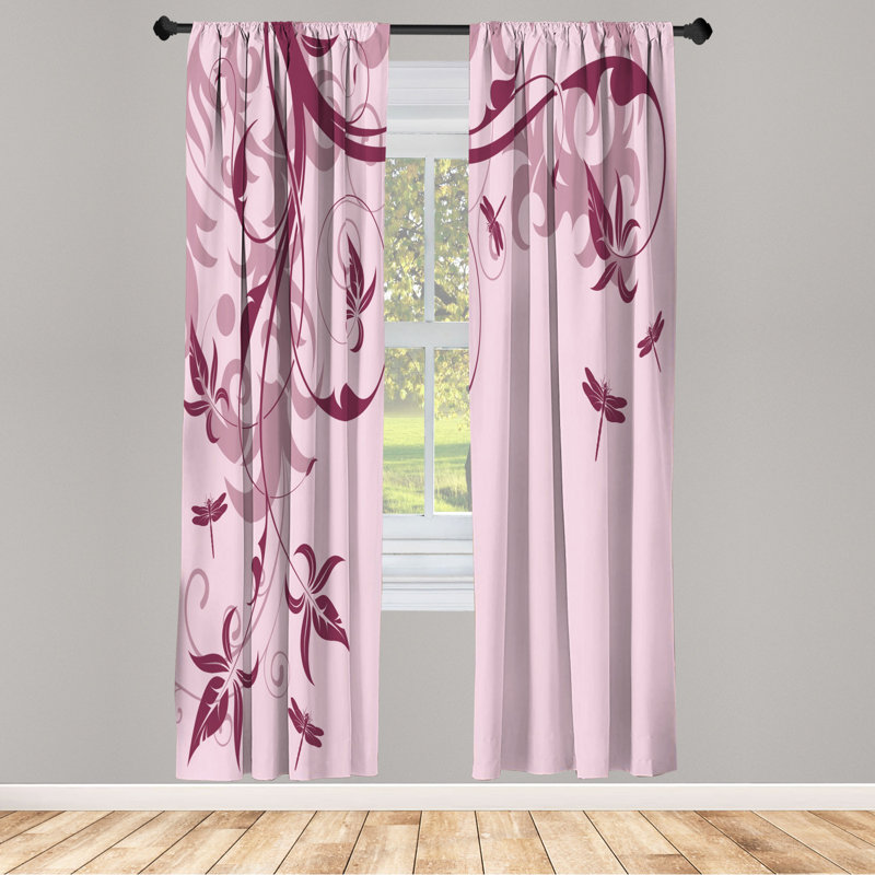 Microfiber Floral Semi-Sheer Rod Pocket Curtain Panels, 28" W x 95" L, Pink