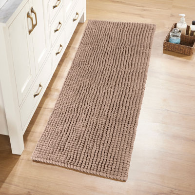 Better Trends Indulgence 100% Cotton Bath Rug, Plush Absorbent Bathroom Floor Mat, Non-Slip Backing, for Shower, Tub & Vanity, 20" x 60" Runner, Beige