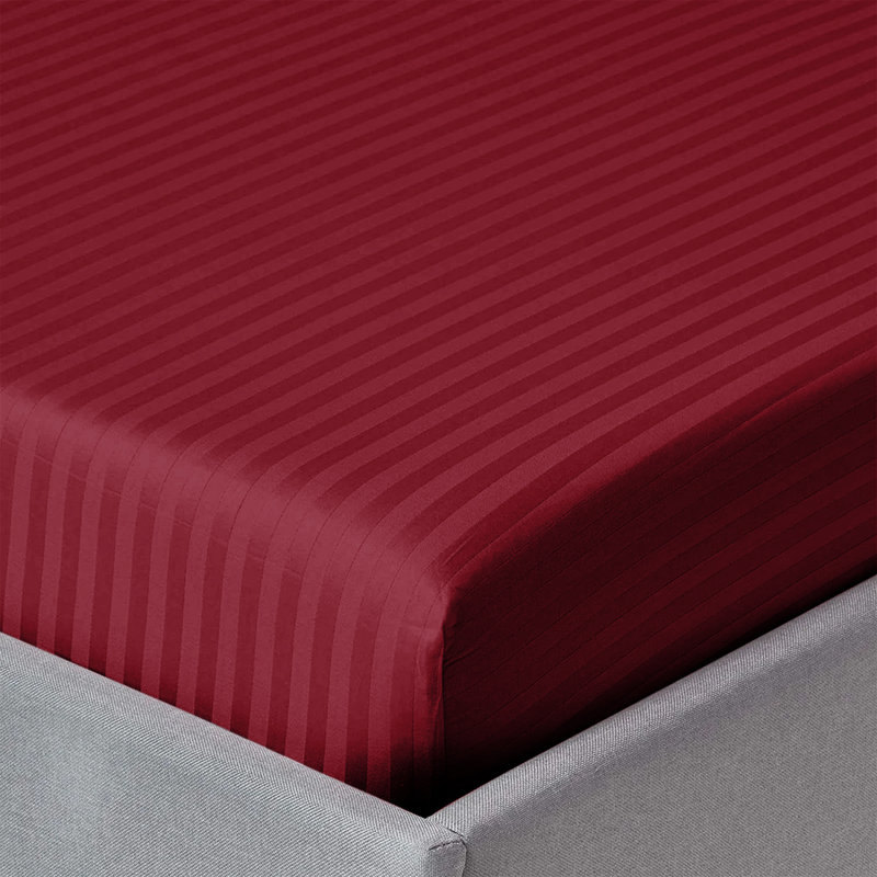 Microfiber Striped Fitted Sheet, Burgundy, Super King (6')