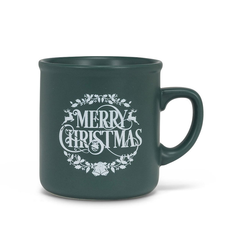 Grande tasse rouge mat Merry Christmas, Vert / blanc