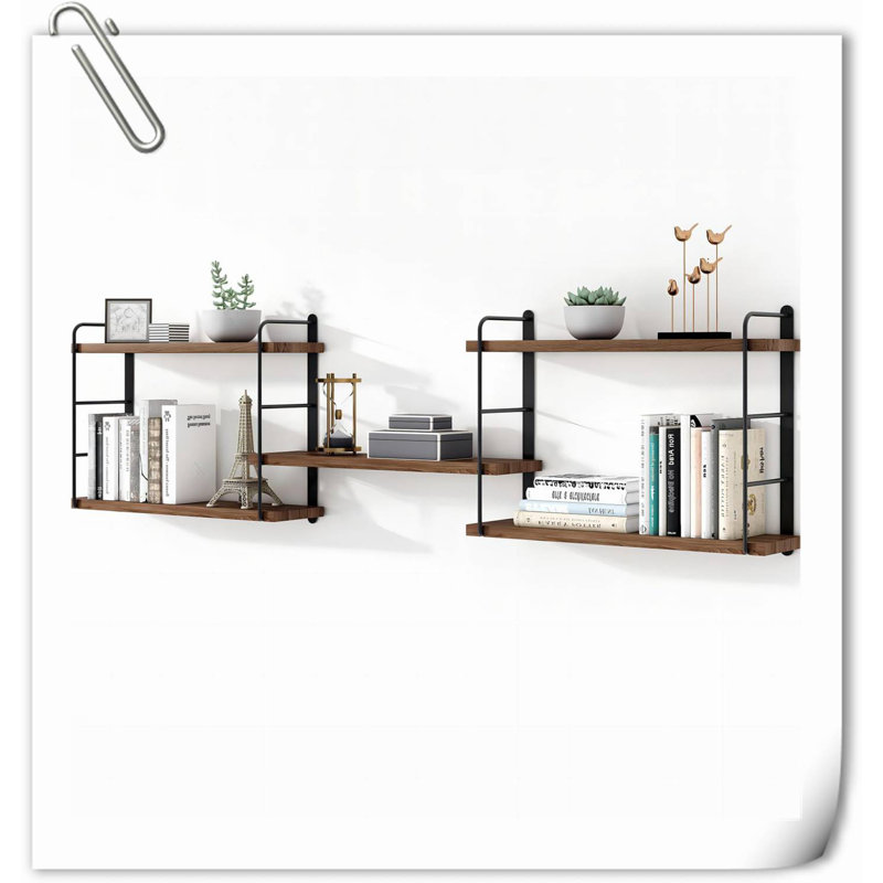 Emmey 4 Piece Wood Floating Shelf, Brown