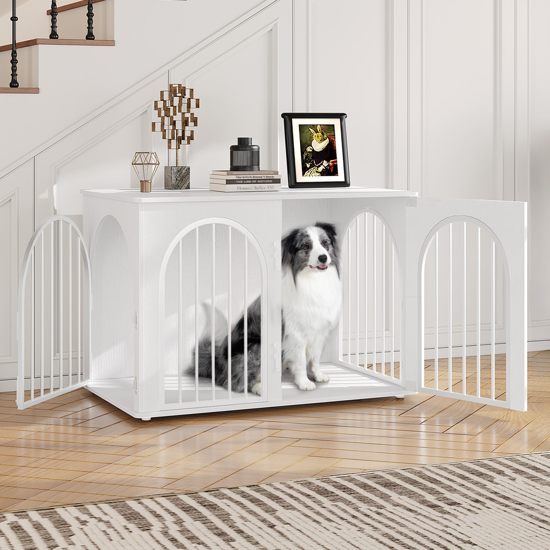 Dog Crate Furniture, 100 cm Wooden Dog Crate, Indoor Kennel for Small/Medium/Large Dogs, End Side Table Animal Crates, Anti-Chew, Anti-Escape, Arched