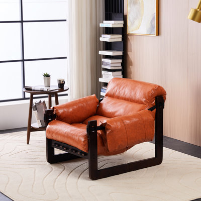 Chaise longue rétro orange rétro avec housse de coussin de siège amovible, structure en bois d'hévéa, sans métal, aspect multi-couches, traitement à l'épreuve du bruit, assemblage silencieux