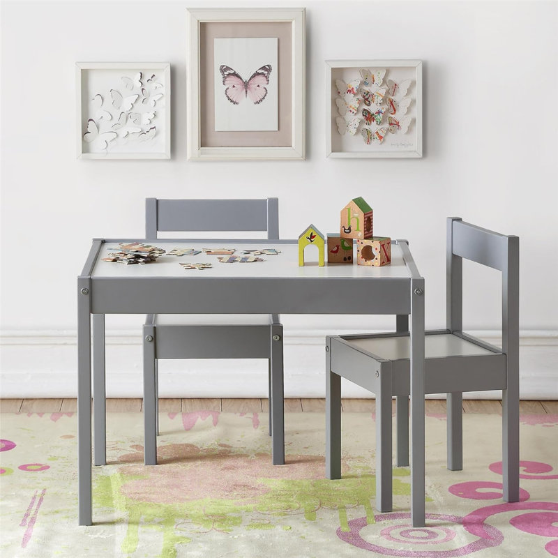 Ensemble de table et de chaises pour enfants 3 pièces Hunter, Blanc / gris