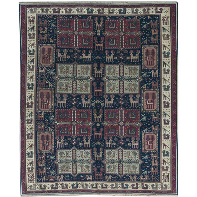 Tapis bleu et brun noué à la main de haute qualité
