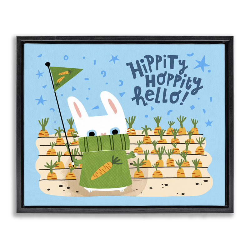 «Hippity Hoppity Hello Bunny», toile encadrée flottante noire par Leeza Hernandez, Cadre flottant noir de jais
