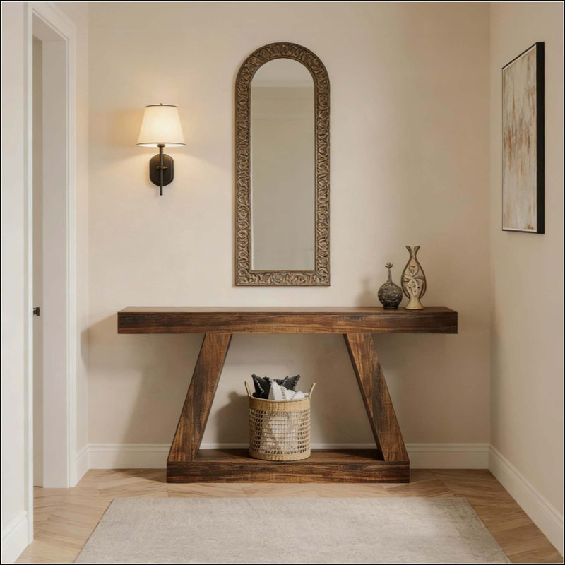Table de canapé, console, table d'appoint à deux niveaux Vintage, Marron foncé