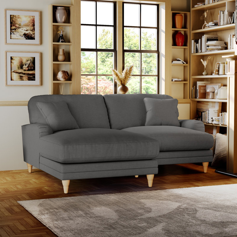 Elfur 3 Seater Sofa & Chaise, Charcoal, Left Hand Facing, Country Oak