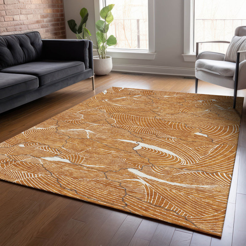 Sahari Orange Washable Indoor-Outdoor Rug - , 2'6" x 3'10"