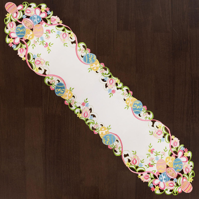 Chemin de table brodé multicolore pour œufs de Pâques, lavable à la machine, polyester, 1 pièce