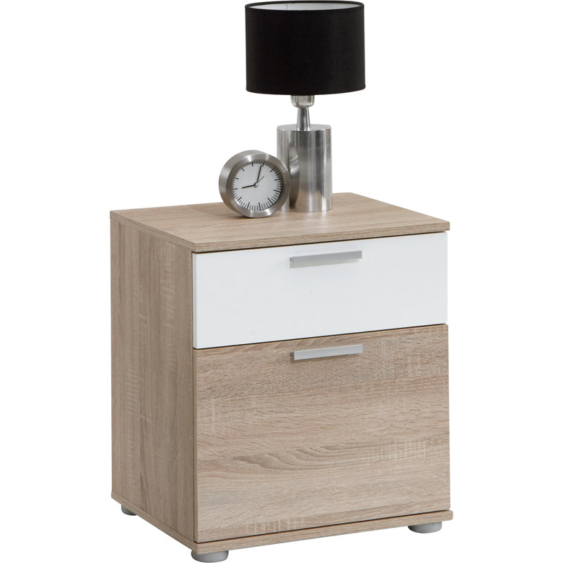 45cm W Manufactured Wood Bedside Table, Oak / white