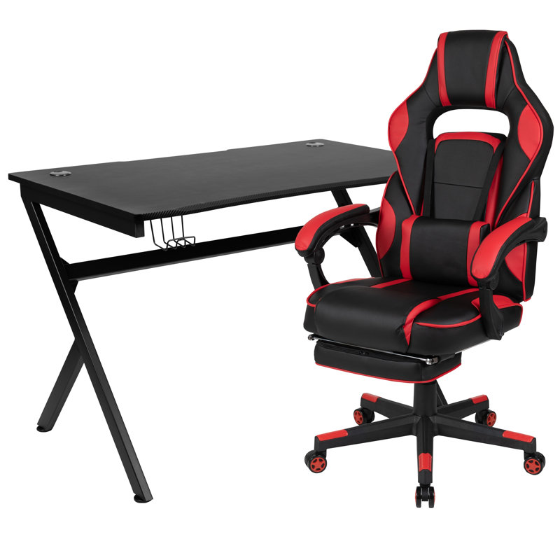 Ensemble de bureau et chaise de jeu Bridesdale, Noir / rouge