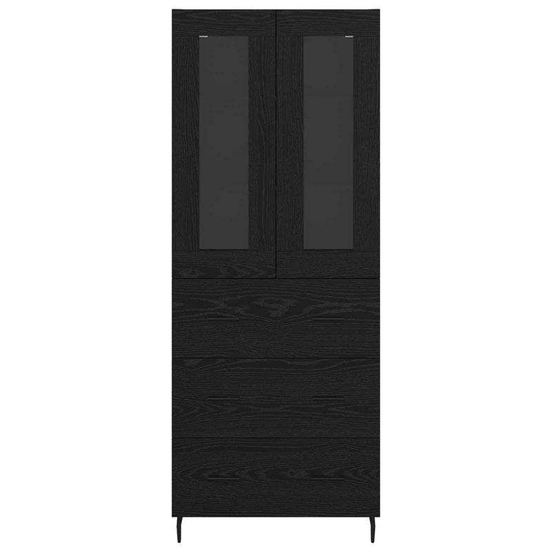  Highboard 2 Pcs Artisan Oak Engineered Wood And Glass, Black Oak