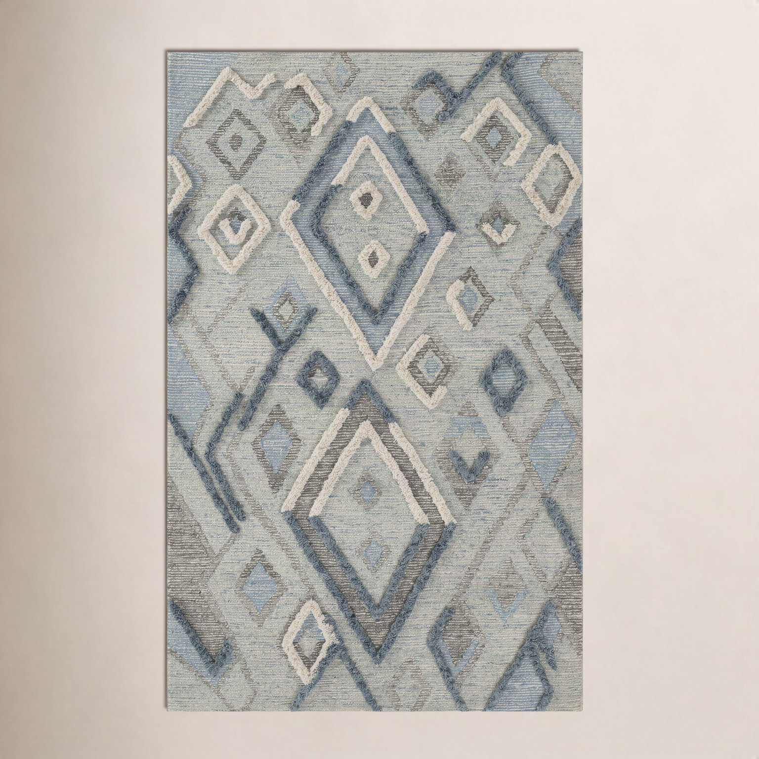 Cheryl Blue Hand-Tufted Wool Moroccan Rug, Rectangle 4' x 6'