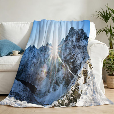 Jeté transparent en flanelle molletonnée ultra douce, impression étonnante des montagnes d'hiver