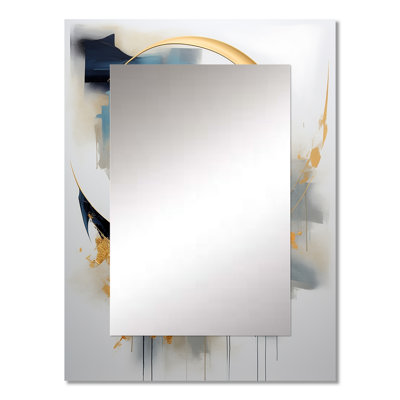 Abstract golden blue Whirls of serenity III - Fractal Unique Wall Mirror Decor, Modern Large Mirror, Printed Metal Art