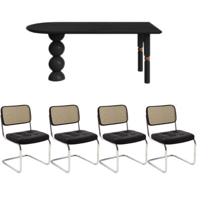 Black Retro Creative Solid Wood Dining Table Set