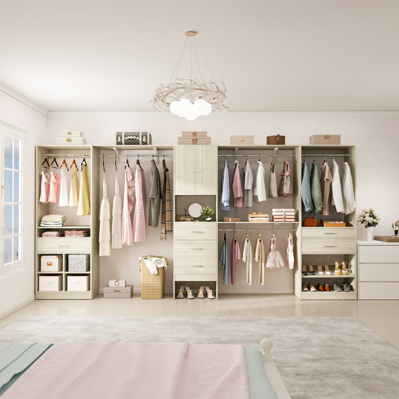 69"-145" W Wooden Closet System With Doors And Drawers (Adjustable Width), White Wood