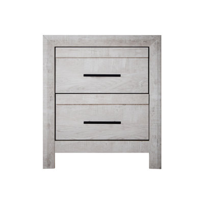 Bisca Nightstand, 2 Drawers, Black Handles, Light Gray Wood, 27 Inch