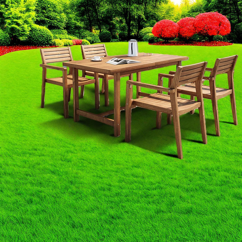 Ensemble de salle à manger de patio en bois d'acacia durable, table rectangulaire au design moderne pour l'intérieur et l'extérieur