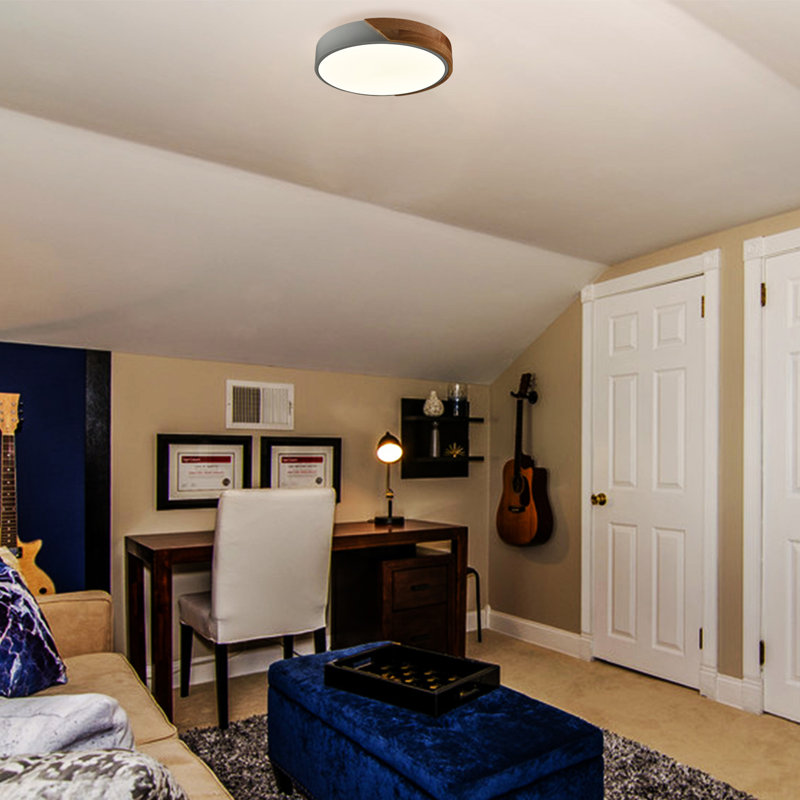 Drexton Wood LED Flush Mount Ceiling Light, White