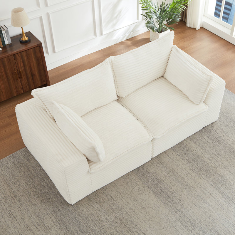 Canapé désossé moderne en tissu de velours côtelé blanc pour lit modulaire 2 places sans assemblage Il suffit de s'agrandir pour profiter du canapé modulaire surdimensionné