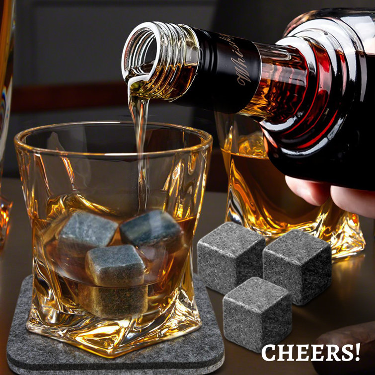 Premium Whiskey Stones 100% Natural Granite Set of 9 Chilling Rocks Stone Reusable Ice Cubes for Drinks with Velvet Carrying Pouch,Grey A&A Wonders