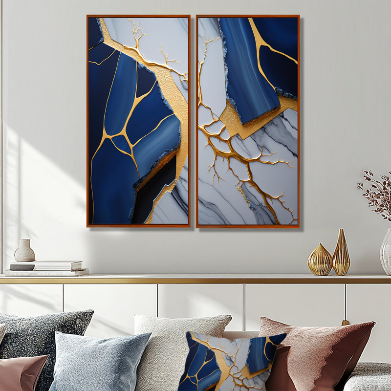 Géode abstraite bleue I - décoration murale surdimensionnée en marbre abstrait, H 40 po x l 40 po, Brun