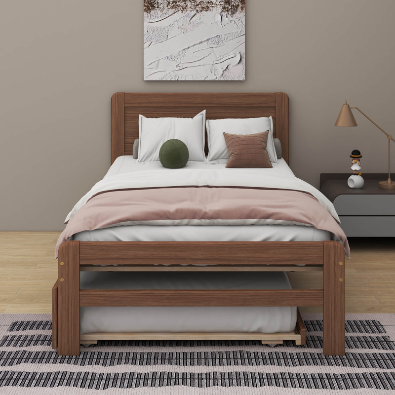 Lit plateforme simple en bois avec lit gigogne Modern Design, Noyers