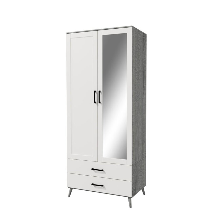 Bostick Solid Wood Wardrobe, Ash Grey/White