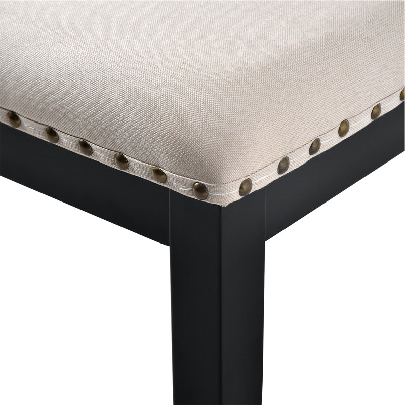 Chaise d'appoint, chaises de cuisine à dossier haut avec pieds en bois massif, beige (ensemble de 4)