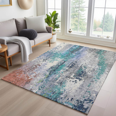Tapis abstrait intérieur / extérieur lavable à la machine London ACN2254