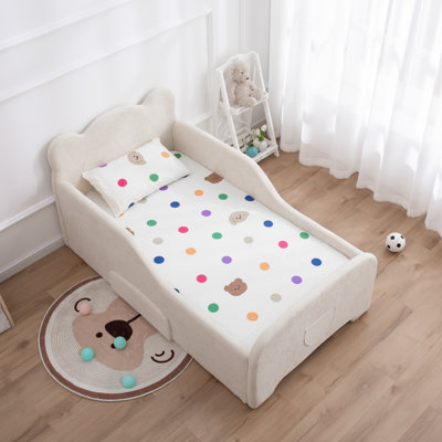 Toddler Floor Bed with Drawer and Storage Bag, Kids Bed for Girl and Boys, Standard Crib Size Portable Beds, Safety Upholstered Child Beds for 1-6 Yea by Harriet Bee