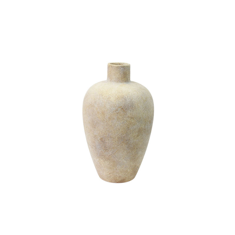 Cole and Ceramic Wide Textured Decorative Vase with Brown Accents, Cream