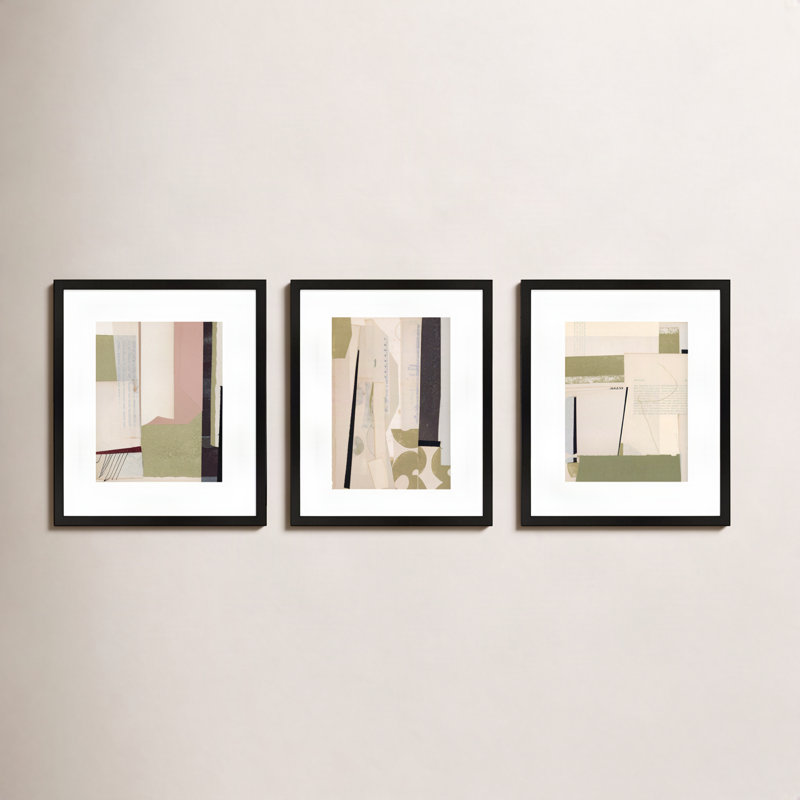 Again in Green, Set of 3 by Driftway Studio - Framed Wall Art, 30" H x 24" W, Black