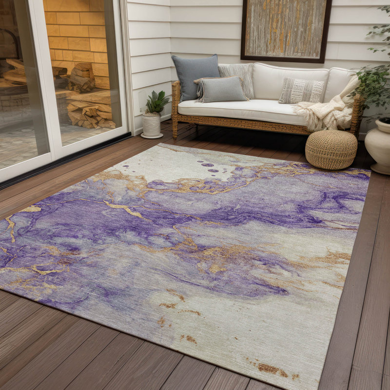 Machine Washable Indoor/Outdoor Xhevrie Purple Rug, Rectangle 3' x 5'