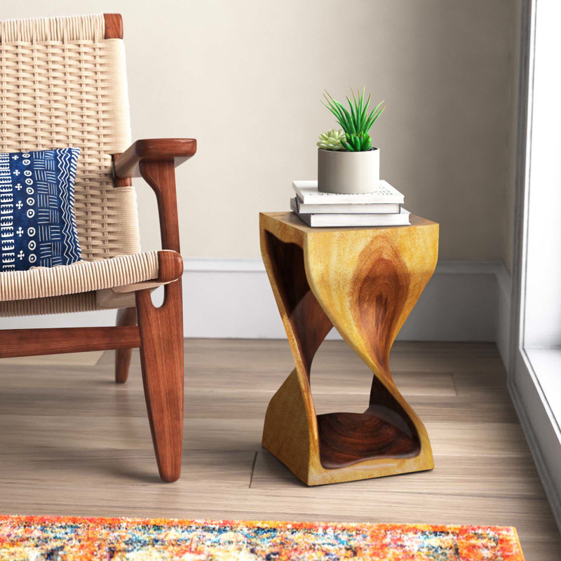 Chandi Solid Wood End Table, Oak Oil, 18" H x 10" W x 10" D