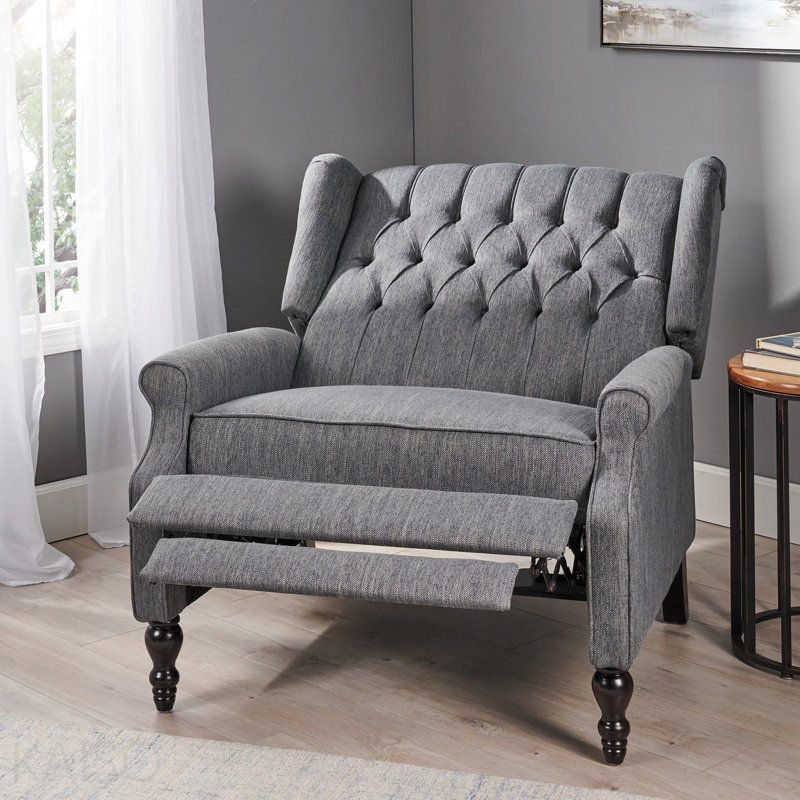 Fauteuil inclinable surdimensionné en tissu à oreilles avec garniture cloutée et coutures capitonnées à boutons pour le salon, la chambre à coucher