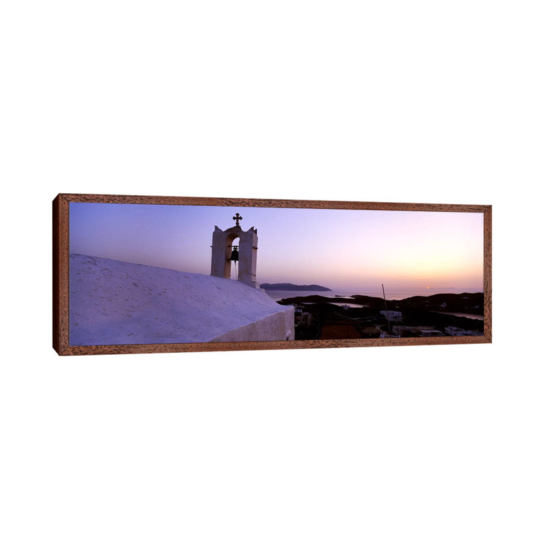 Bell tower on a building, Ios, Cyclades Islands, Greece 1 Piece Panoramic Wall Art on Canvas, 121.92 cm H x 40.64 cm W