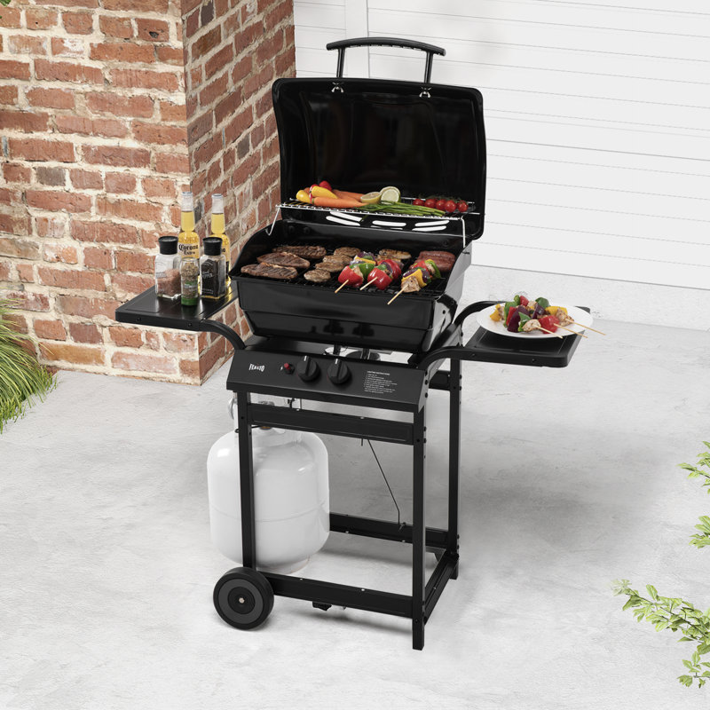 Feasto 2-burner Propane Gas Grill With 26,500 Btu Cooking Power, Porcelain-enamel Main Body And Lid, Propane Bbq Grill With Side Tables For Food Prep, Perfect For Patio, Backyard, Poolside Gatherings