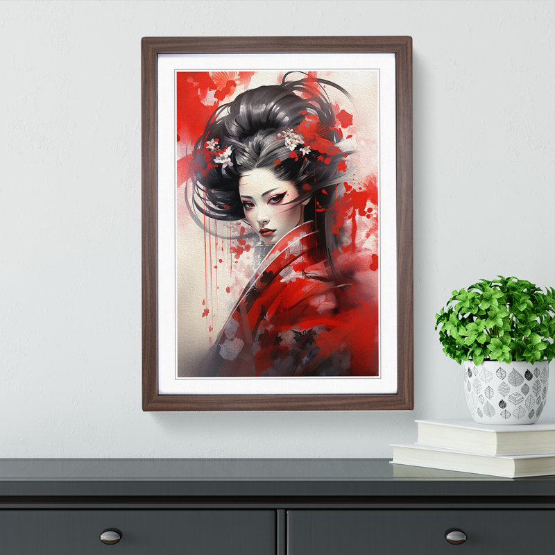 Geisha Symbolism Art - Framed Print, Walnut Framed, 34cm H x 25cm W