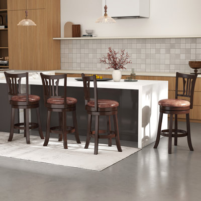 Ensemble de 4 tabourets de bar pivotants 26 po à hauteur de comptoir avec dossier et siège en similicuir