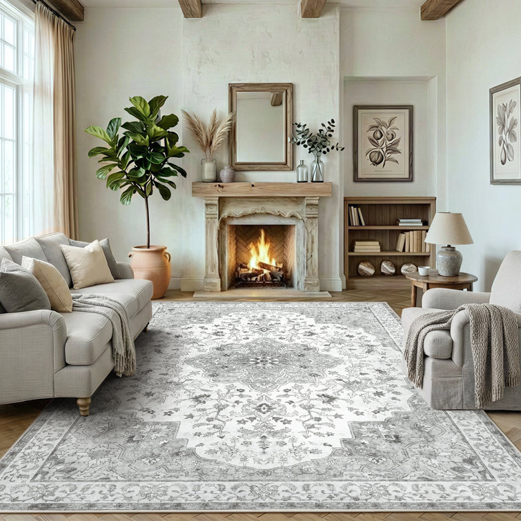 Oriental Inspired Vintage Machine Washable Area with Non-Slip Backing for High Traffic Area, Living Room, Bed Room, Kitchen, Hallway, Entryway Rug