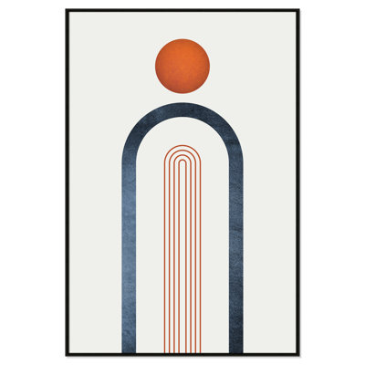 Minimalist Midcentury Orange Navy I by - Floater Frame Print on Canvas