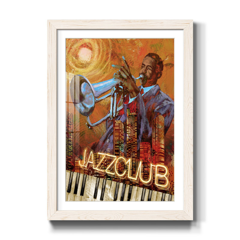 Jazz Club - Reproduction d'art graphique sur papier encadré, H 31,5 po x l 23,5 po x P 1,5 po, Blanc